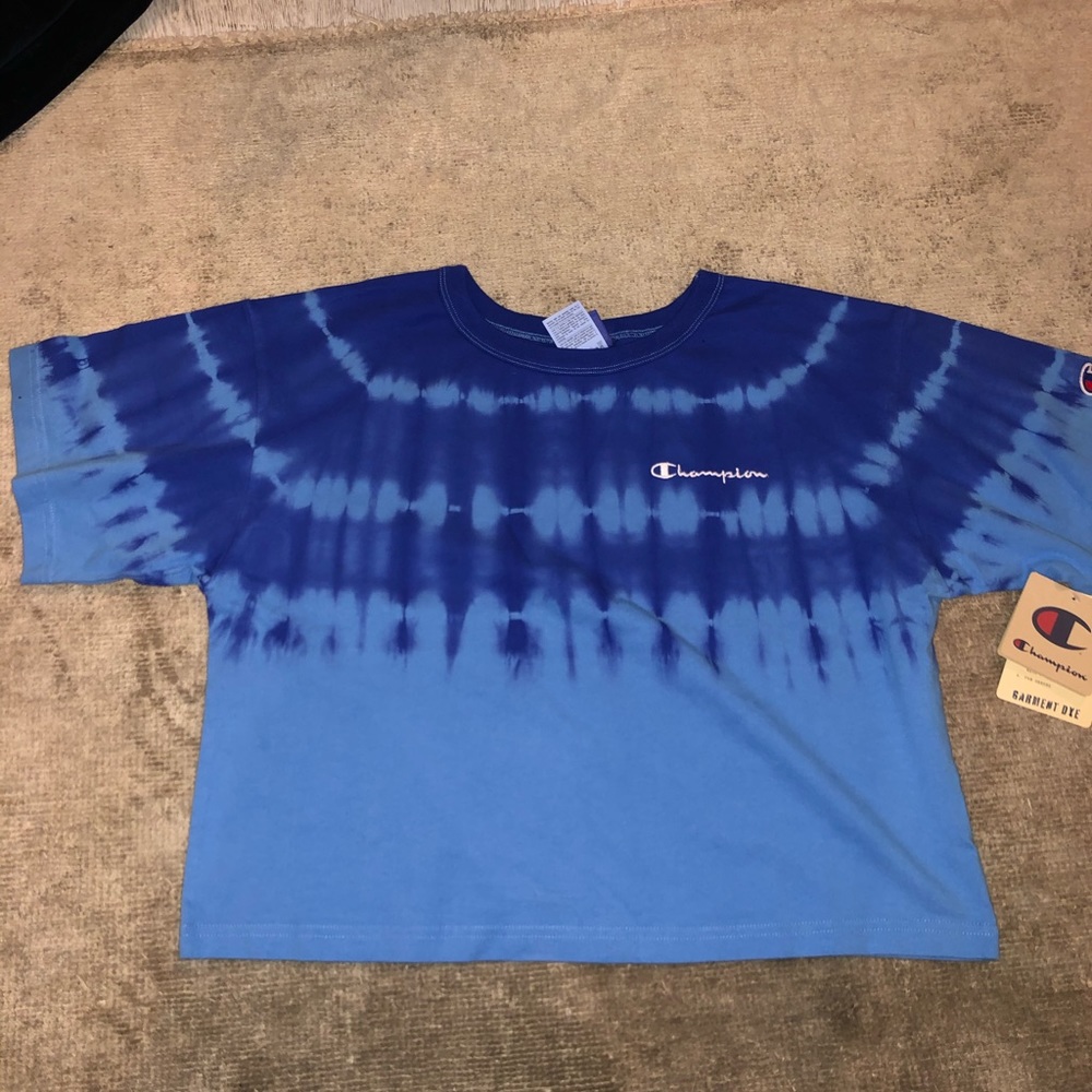 Tye dye blue champion crop xs